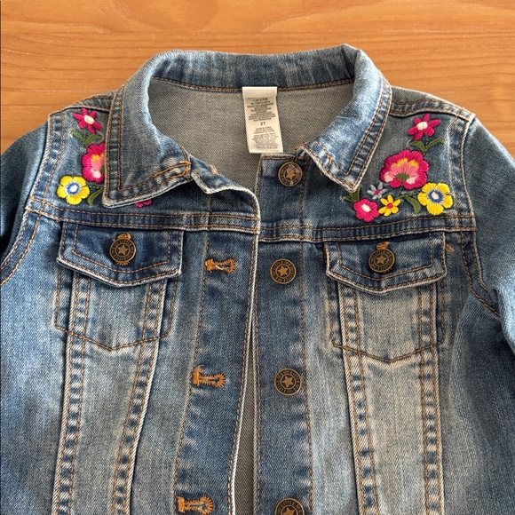 Little Me Denim Jacket with Pink & Yellow Floral Embroidery - Picture 2 of 8